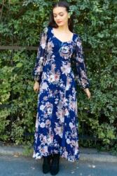 RohBoutique Rochie maxi Roh DR4464 Bleumarin cu imprimeu floral