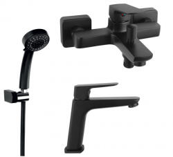 FERRO SET3IN1 VITTO BLACK VERDELINE - Baterie perete cada dus cu set de dus mobil cu Baterie stativa lavoar si set dus mobil (BVI1VLBL+BVI2VLBL+MINI869)