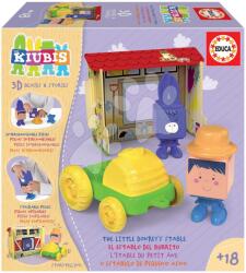 Educa Joc de construit Kiubis 3D Blocks & Stories The Little Donkey´s stable Educa 2 figurine cu tractor și grajd de la 2 ani (EDU19222)