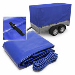 Magasított utánfutó takaró ponyva 207x114x90 cm kék hevederes rögzítés 62346
