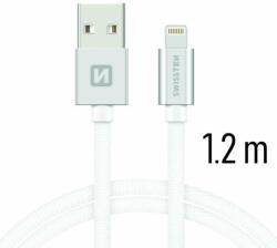 SWISSTEN adat- és töltőkábel textil bevonattal, USB/lightning, 1, 2 m ezüst/fehér (71523203)