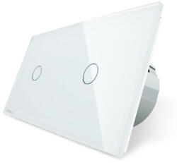 LIVOLO Intrerupator simplu + simplu Livolo, dimabil, wireless cu panou din sticla (VL-2FC1D2R-2G-15)