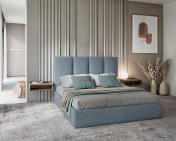 Mazzini Sofas Pat Dormitor Matrimonial Mazzini Sofas Juniper 208x150x104 cm, lada de depozitare, catifea, albastru