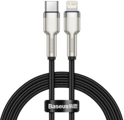  USB Type-C töltő- és adatkábel, Lightning, 100 cm, 20W, törésgátlóval, gyorstöltés, PD, cipőfűző minta, Baseus Cafule Metal, CATLJK-A01, fekete