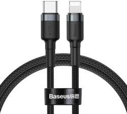 USB Type-C töltő- és adatkábel, Lightning, 100 cm, 18W, törésgátlóval, gyorstöltés, PD, cipőfűző minta, Baseus Cafule, CATLKLF-G1, fekete/szürke