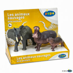 Papo Set Animale Salbatice Elefant, Hipopotam Si Hipopotam Pui (Papo80001) - carlatoys