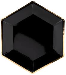 PartyDeco Farfurii din hărtie - Negre cu margini auri 23 cm 6 buc