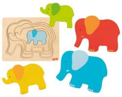Goki Puzzle stratificat Elefantii Goki, 5 piese, lemn, 2 ani+, Multicolor (GOKI57450)
