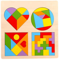  Puzzle incastru din lemn 4 in 1 - forme geometrice, tangram si tetris SMART BRAIN (101015)