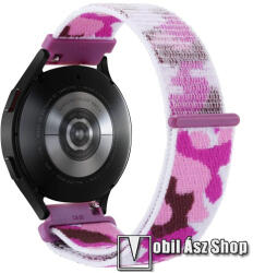  Okosóra szíj - szövet, tépőzáras - 230mm hosszú, 22mm széles - RÓZSASZÍN / LILA TEREPMINTÁS - SAMSUNG Galaxy Watch 46mm / Watch GT2 46mm / Watch GT 2e / Galaxy Watch3 45mm / Honor MagicWatch 2 46mm