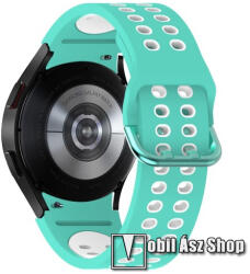 Okosóra szíj - légáteresztő, sportoláshoz, szilikon, 95mm + 130mm hosszú - CYAN / FEHÉR - SAMSUNG Galaxy Watch5 44mm (SM-R915F) / Watch5 40mm (SM-R905F) / Galaxy Watch5 Pro (SM-R925F)