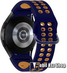 Okosóra szíj - légáteresztő, sportoláshoz, szilikon, 95mm + 130mm hosszú - SÖTÉTKÉK / BARNA - SAMSUNG Galaxy Watch5 44mm (SM-R915F) / Watch5 40mm (SM-R905F) / Galaxy Watch5 Pro (SM-R925F)