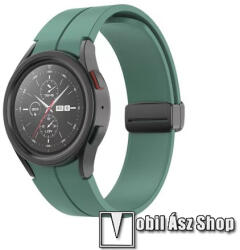 Okosóra D-gyűrűs sportszíj - SÖTÉTZÖLD - szilikon, speciális csatos - 20mm széles - SAMSUNG Galaxy Watch5 44mm (SM-R915F) / Watch5 40mm (SM-R905F) / Galaxy Watch5 Pro (SM-R925F)