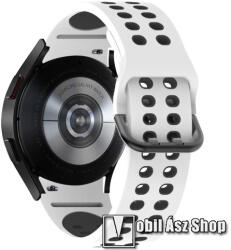 Okosóra szíj - légáteresztő, sportoláshoz, szilikon, 95mm + 130mm hosszú - FEKETE / FEHÉR - SAMSUNG Galaxy Watch5 44mm (SM-R915F) / Watch5 40mm (SM-R905F) / Galaxy Watch5 Pro (SM-R925F)