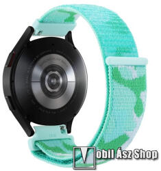 Okosóra szíj - szövet, tépőzáras - 230mm hosszú, 22mm széles - VILÁGOSZÖLD TEREPMINTÁS - SAMSUNG Galaxy Watch 46mm / Watch GT2 46mm / Watch GT 2e / Galaxy Watch3 45mm / Honor MagicWatch 2 46mm