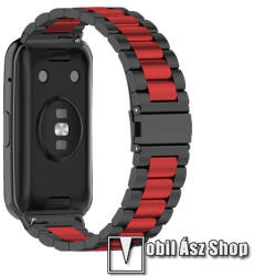 Fém okosóra szíj - FEKETE / PIROS - rozsdamentes acél, csatos - 225mm hosszú - HUAWEI Watch Fit 2 Classic Edition / Watch Fit 2 Active Edition