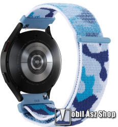 Okosóra szíj - szövet, tépőzáras - 230mm hosszú, 22mm széles - KÉK TEREPMINTÁS - SAMSUNG Galaxy Watch 46mm / Watch GT2 46mm / Watch GT 2e / Galaxy Watch3 45mm / Honor MagicWatch 2 46mm