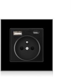 Luxion Priza Simpla + USB-A + USB-C LUXION cu Rama din Sticla - culoare negru