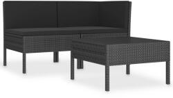 vidaXL Set mobilier cu perne, 3 piese, negru, poliratan 310187