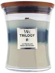 WoodWick Trilogy Icy Woodland lumânare parfumată cu fitil de lemn 275 g