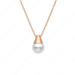 BALCANO - Ariel / Nemesacél gyöngy medálos nyaklánc, 18K rozé arany bevonattal / 42 cm