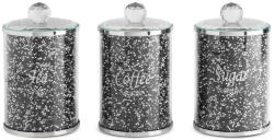  Ventosa 3db-os tárolóedény készlet kristályokkal Ezüst/fekete 10x10x17 cm