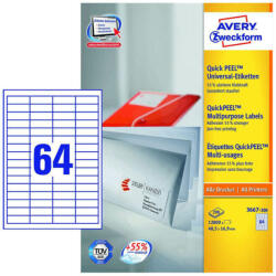 Avery Zweckform 48, 5*16, 9 mm-es Avery Zweckform A4 íves etikett címke, fehér színű (200 ív/doboz) (3667-200) - cimke-nyomtato