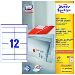 Avery Zweckform 97*42, 3 mm-es Avery Zweckform A4 íves etikett címke, fehér színű (200 ív/doboz) (3659-200) - cimke-nyomtato