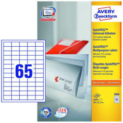 Avery Zweckform 38*21, 2 mm-es Avery Zweckform A4 íves etikett címke, fehér színű (100 ív/doboz) (3666) - cimke-nyomtato