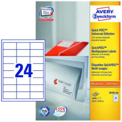 Avery Zweckform 64, 6*33, 8 mm-es Avery Zweckform A4 íves etikett címke, fehér színű (200 ív/doboz) (3658-200) - cimke-nyomtato