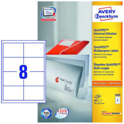 Avery Zweckform 97*67, 7 mm-es Avery Zweckform A4 íves etikett címke, fehér színű (100 ív/doboz) (3660) - cimke-nyomtato