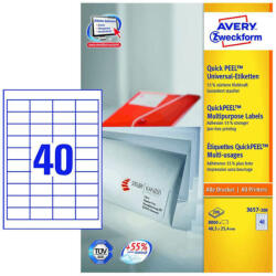 Avery Zweckform 48, 5*25, 4 mm-es Avery Zweckform A4 íves etikett címke, fehér színű (200 ív/doboz) (3657-200) - cimke-nyomtato