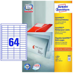 Avery Zweckform 48, 5*16, 9 mm-es Avery Zweckform A4 íves etikett címke, fehér színű (100 ív/doboz) (3667) - cimke-nyomtato