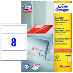 Avery Zweckform 97*67, 7 mm-es Avery Zweckform A4 íves etikett címke, fehér színű (200 ív/doboz) (3660-200) - cimke-nyomtato