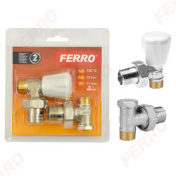 FERRO Polonia Set robineti radiator tur/retur coltari 1/2"x15 mm pentru lipire (ZGL02)