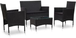 vidaXL Set mobilier cu perne, 4 piese, negru, poliratan 45813