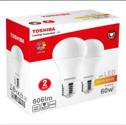 Toshiba Set 2 Bec LED Toshiba, E27, 8.5W, 806 lm, lumina calda (00101315130A)