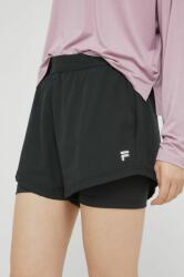 Fila pantaloni scurți de alergare Racine femei, culoarea negru, neted, high waist 9BYY-SZD07A_99X (FAW0200)