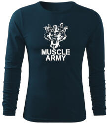 DRAGOWA Fit-T tricou cu mânecă lungă muscle army team, albastru închis160g/m2