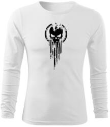 DRAGOWA Fit-T tricou cu mânecă lungă skull, alb 160g/m2