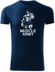 DRAGOWA tricou pentru bărbati de fitness muscle army man, albastru 180g/m2