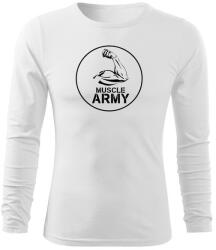 DRAGOWA Fit-T tricou cu mânecă lungă muscle army biceps, alb 160g/m2