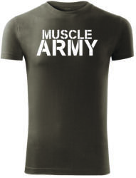 DRAGOWA tricou pentru bărbati de fitness muscle army, oliv 180g/m2