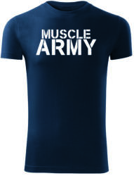 DRAGOWA tricou pentru bărbati de fitness muscle army, albastru 180g/m2