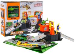 Majlo Toys Racing Garage parkolóház játékautóval, helikopterrel és játszószőnyeggel