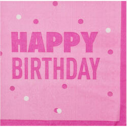16 darabos papír szalvéta - Happy Birthday - Rózsaszín