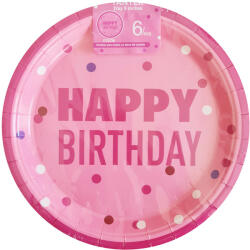6 darabos papír tányér - Happy Birthday - Rózsaszín