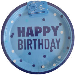 6 darabos papír tányér - Happy Birthday - Kék