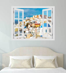 4 Decor Fereastra cu efect 3D - Santorini, Grecia - 119x93 cm