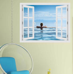 4 Decor Fereastra cu efect 3D - Relaxare in piscina - 119x93 cm
